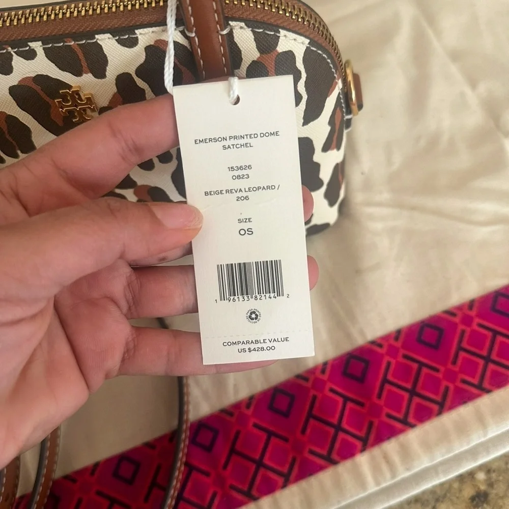 New Tory Burch EMERSON PRINTED DOME SATCHEL BEIGE REVA LEOPARD